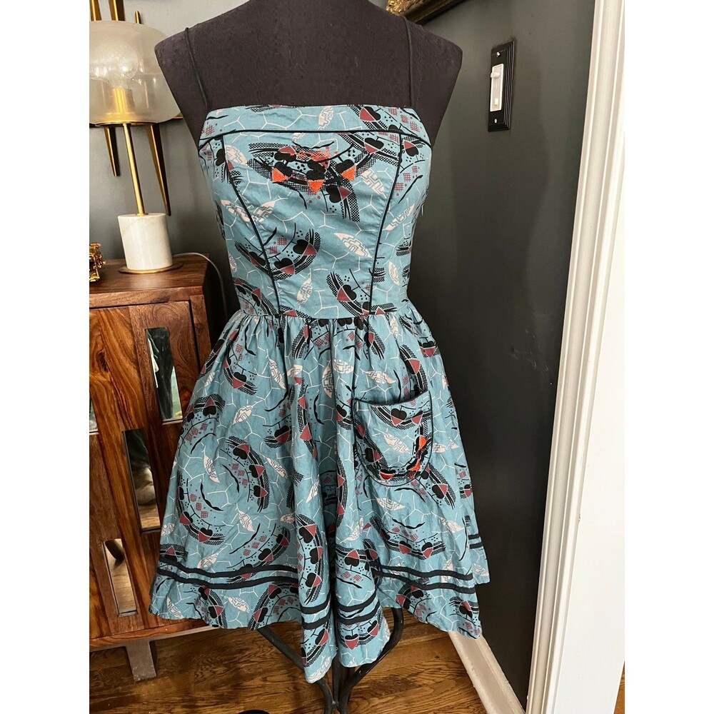 Silence + Noise Anthroplogie summer Sun Dress w pocket spaghetti Straps Blue S